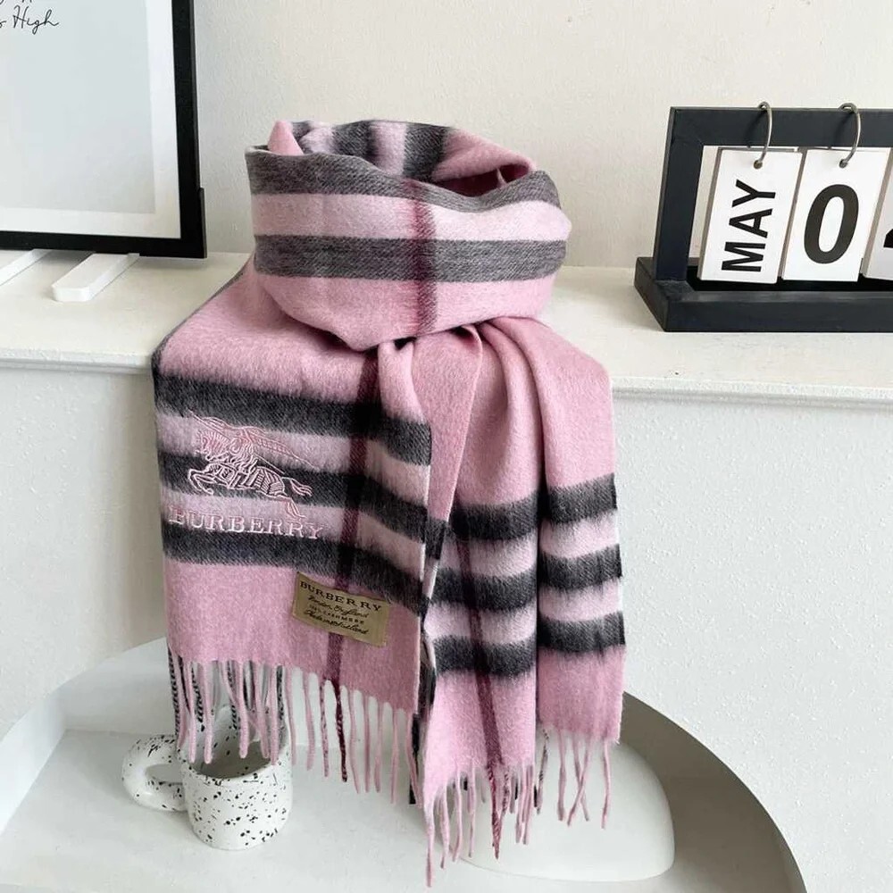 Burberry Pink Vintage Check Cashmere Scarf Authentic 100% Cashmere Fringe Scarf